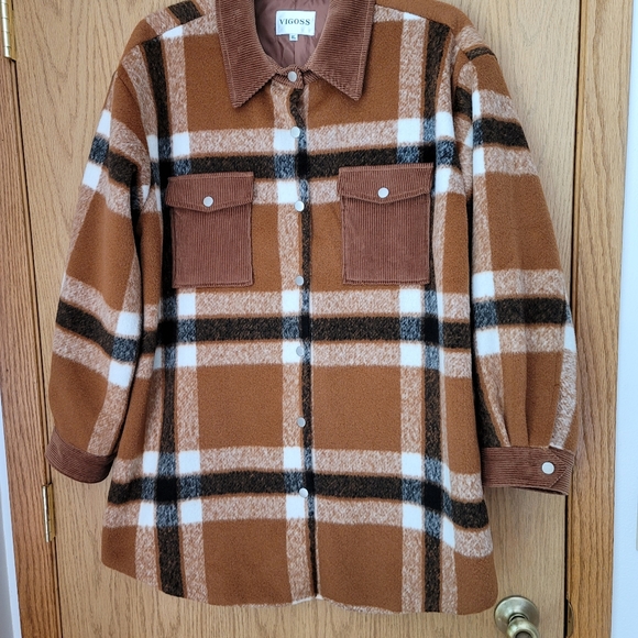 Vigoss Oversized Wool Blend Plaid Shacket NWOT - Picture 2 of 8